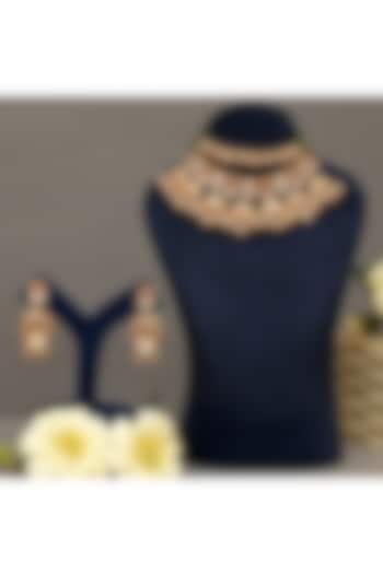 Gold Finish Multi-Colored Kundan Polki Necklace Set by Beryachi at Pernia's Pop Up Shop