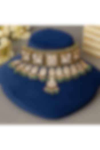 Gold Finish Kundan Polki & Pearl Choker Necklace Set by Beryachi at Pernia's Pop Up Shop