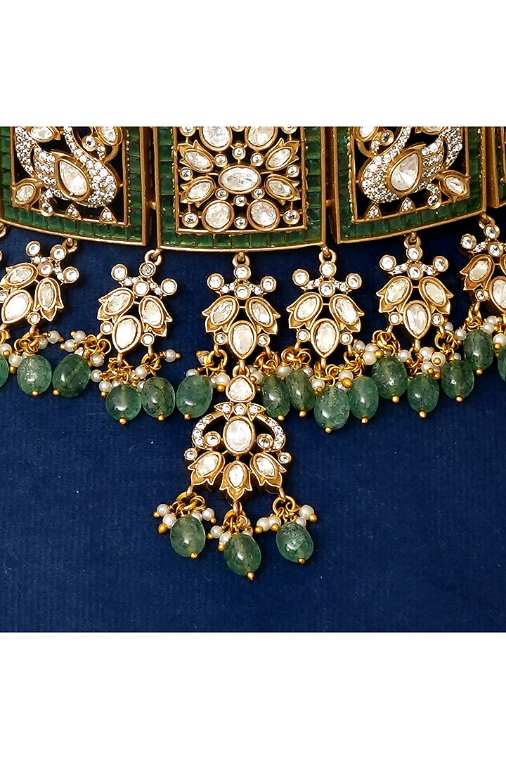 Gold Finish Kundan Polki & Pearl Choker Necklace Set by Beryachi at Pernia's Pop Up Shop