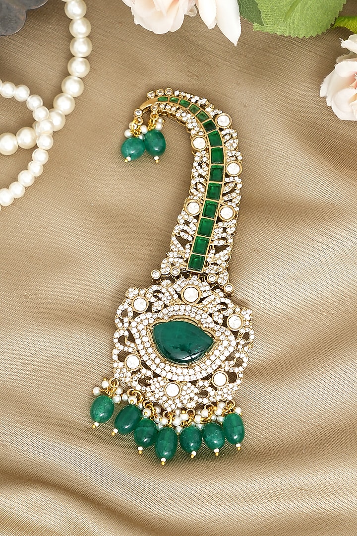 Gold Finish Green Kundan Polki Kalangi by Beryachi Men at Pernia's Pop Up Shop