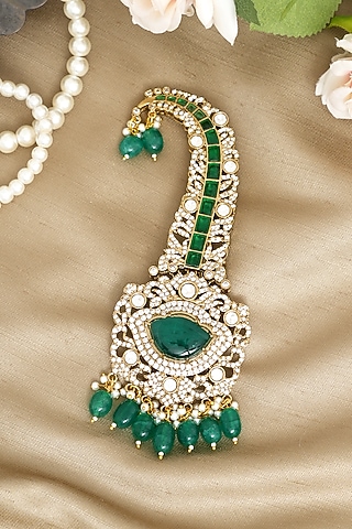 Gold Finish Green Kundan Polki Kalangi by Beryachi Men