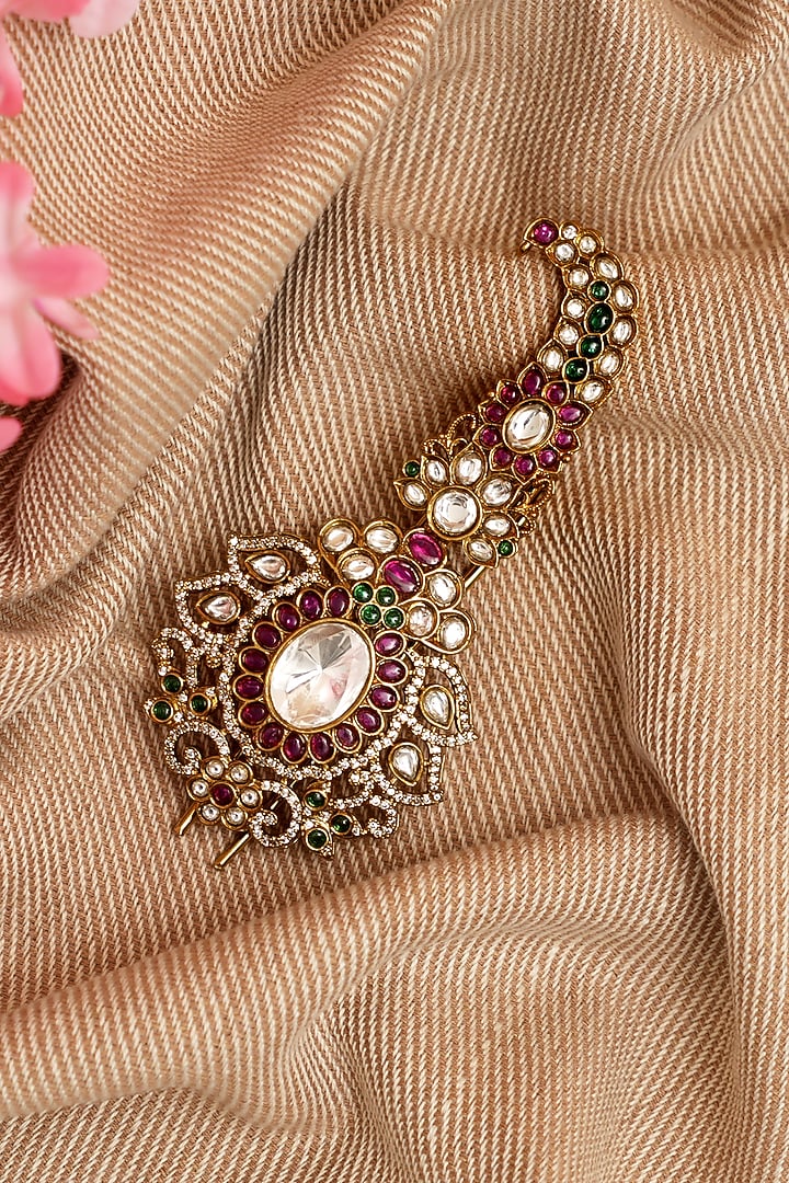 Gold Finish Multi-Colored Kundan Polki & Pearl Kalangi by Beryachi Men at Pernia's Pop Up Shop