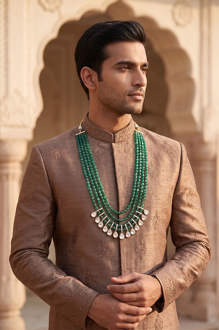 Green Kundan Polki Mala by Beryachi Men at Pernia's Pop Up Shop