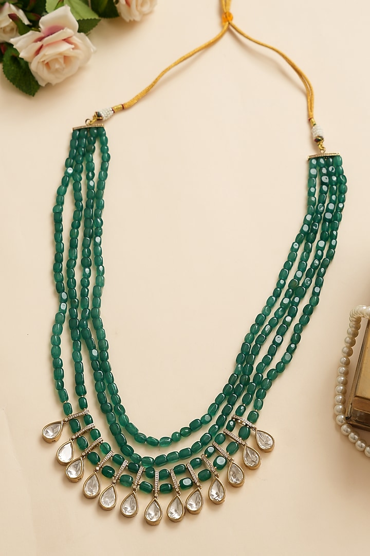 Green Kundan Polki Mala by Beryachi Men at Pernia's Pop Up Shop