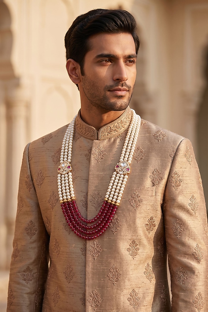 Multi-Colored Kundan Polki Mala by Beryachi Men at Pernia's Pop Up Shop