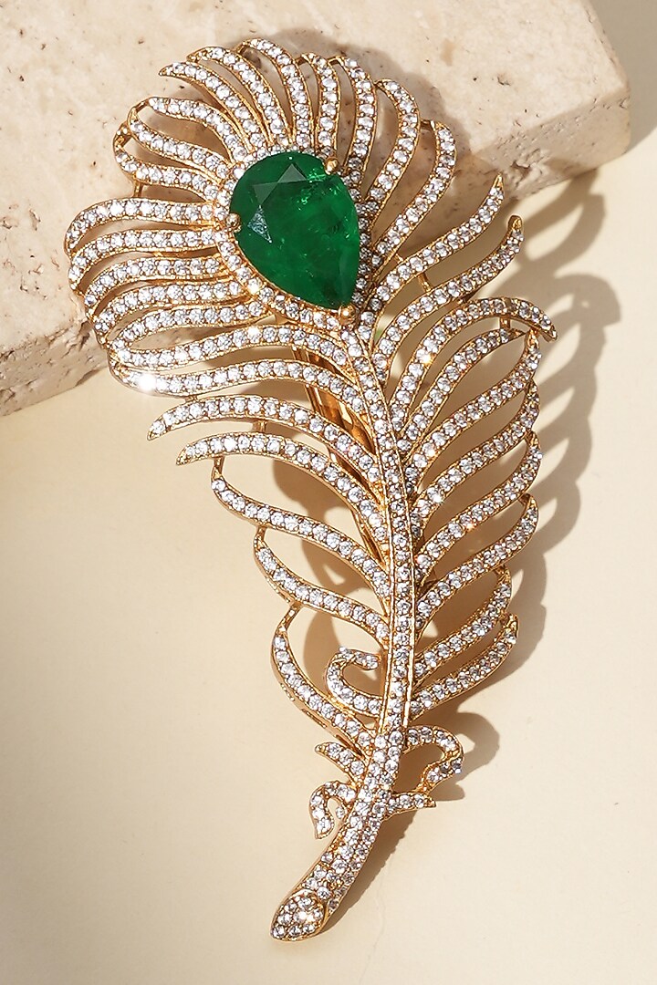 Gold Finish Kundan Polki Brooch by Beryachi Men at Pernia's Pop Up Shop