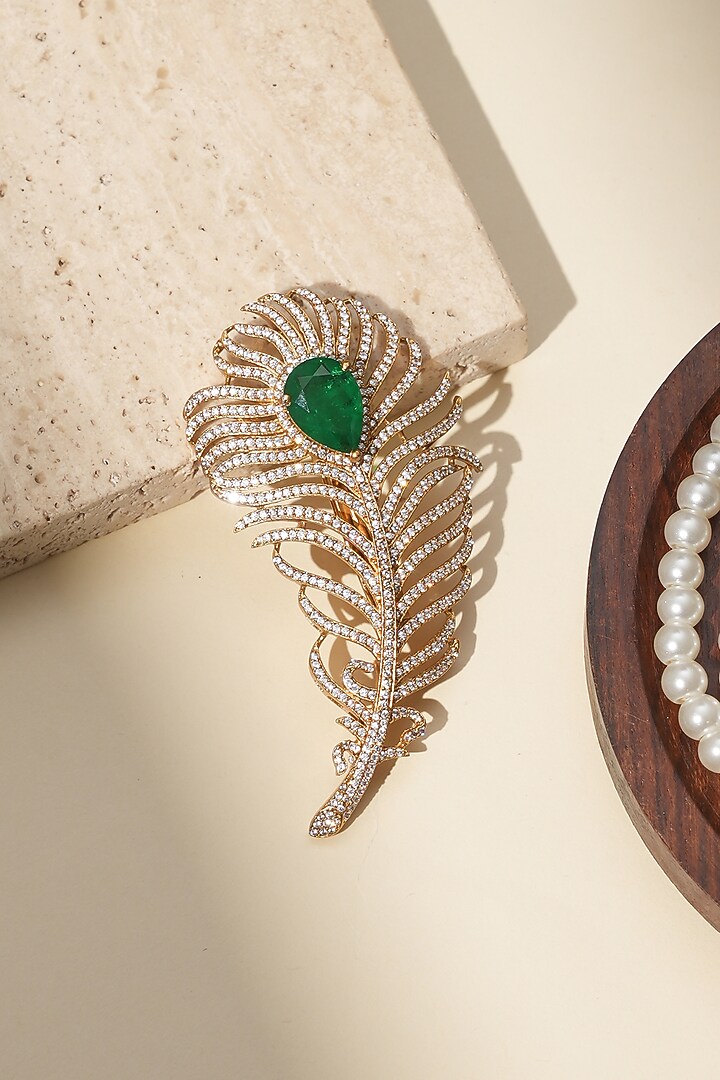 Gold Finish Kundan Polki Brooch by Beryachi Men at Pernia's Pop Up Shop