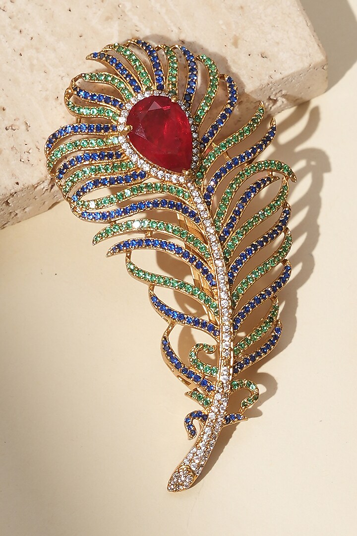 Gold Finish Kundan Polki Brooch by Beryachi Men at Pernia's Pop Up Shop