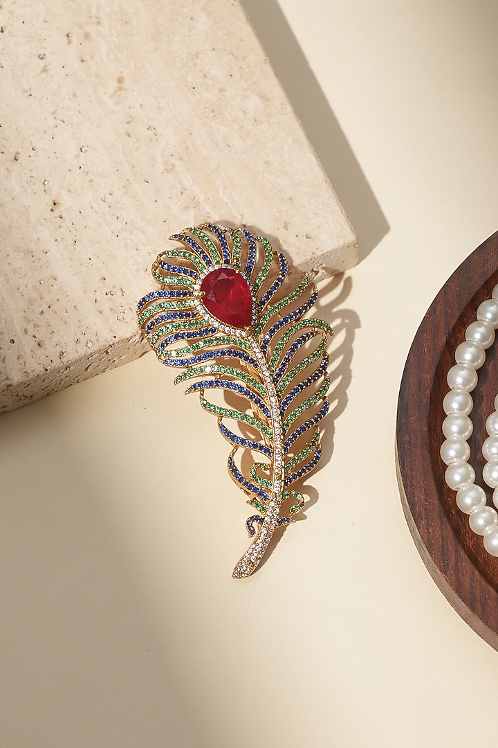 Gold Finish Kundan Polki Brooch by Beryachi Men at Pernia's Pop Up Shop