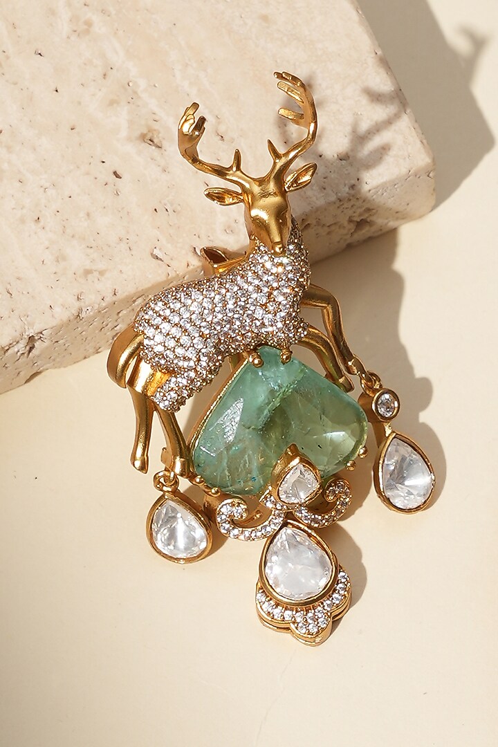 Gold Finish Kundan Polki Brooch by Beryachi Men at Pernia's Pop Up Shop