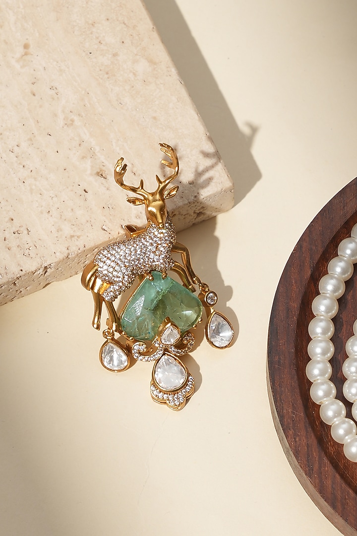 Gold Finish Kundan Polki Brooch by Beryachi Men at Pernia's Pop Up Shop
