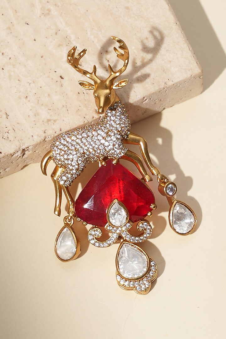 Gold Finish Kundan Polki Brooch by Beryachi Men at Pernia's Pop Up Shop