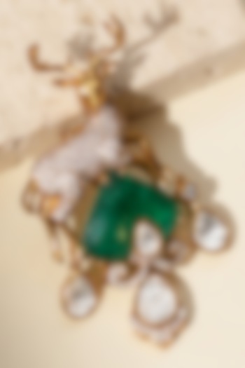 Gold Finish Kundan Polki Brooch by Beryachi Men at Pernia's Pop Up Shop