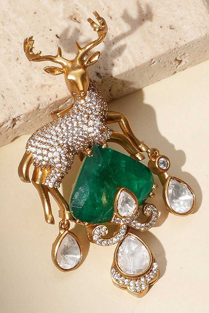 Gold Finish Kundan Polki Brooch by Beryachi Men at Pernia's Pop Up Shop