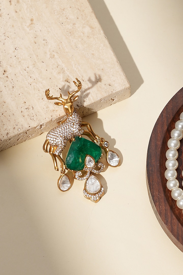 Gold Finish Kundan Polki Brooch by Beryachi Men at Pernia's Pop Up Shop