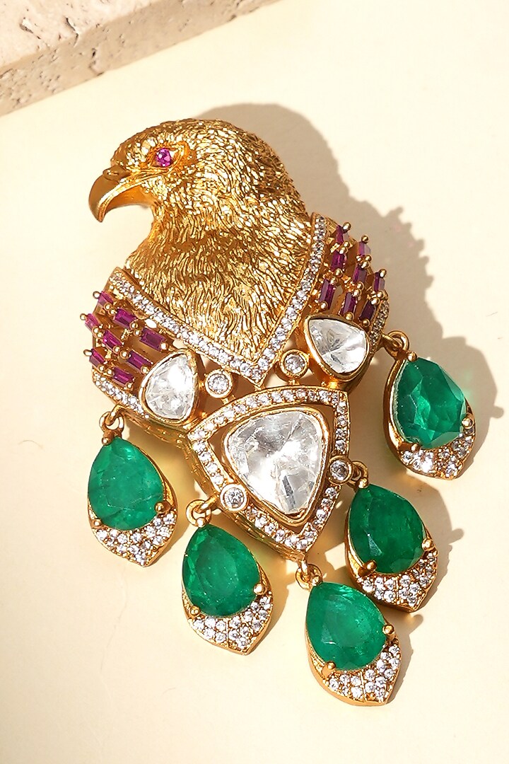 Gold Finish Kundan Polki Brooch by Beryachi Men at Pernia's Pop Up Shop