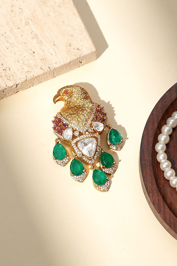 Gold Finish Kundan Polki Brooch by Beryachi Men at Pernia's Pop Up Shop