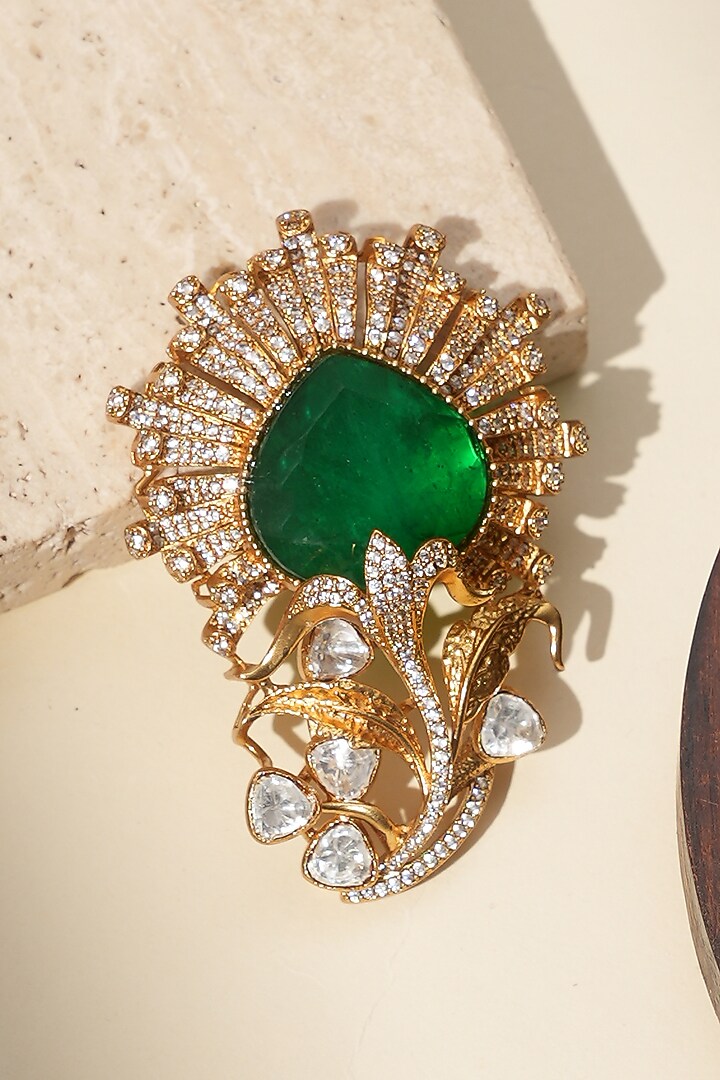 Gold Finish Kundan Polki Brooch by Beryachi Men at Pernia's Pop Up Shop