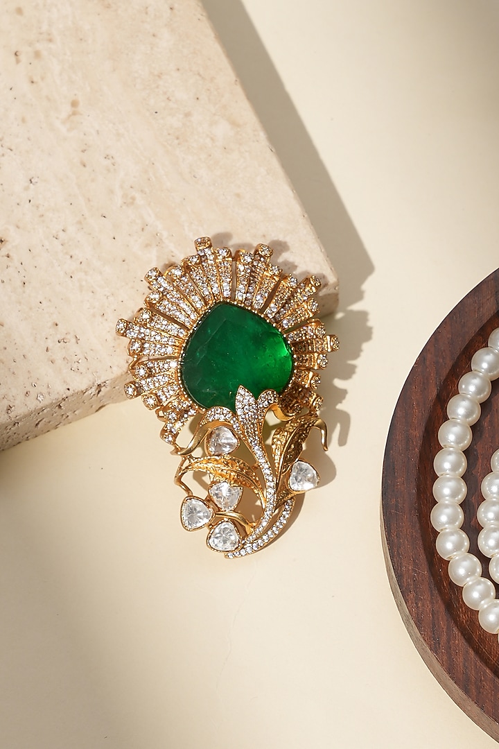 Gold Finish Kundan Polki Brooch by Beryachi Men at Pernia's Pop Up Shop