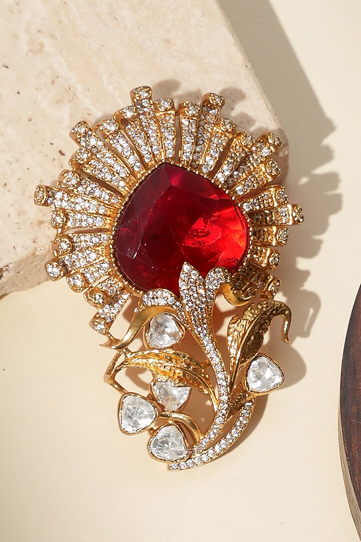 Gold Finish Kundan Polki Brooch by Beryachi Men at Pernia's Pop Up Shop