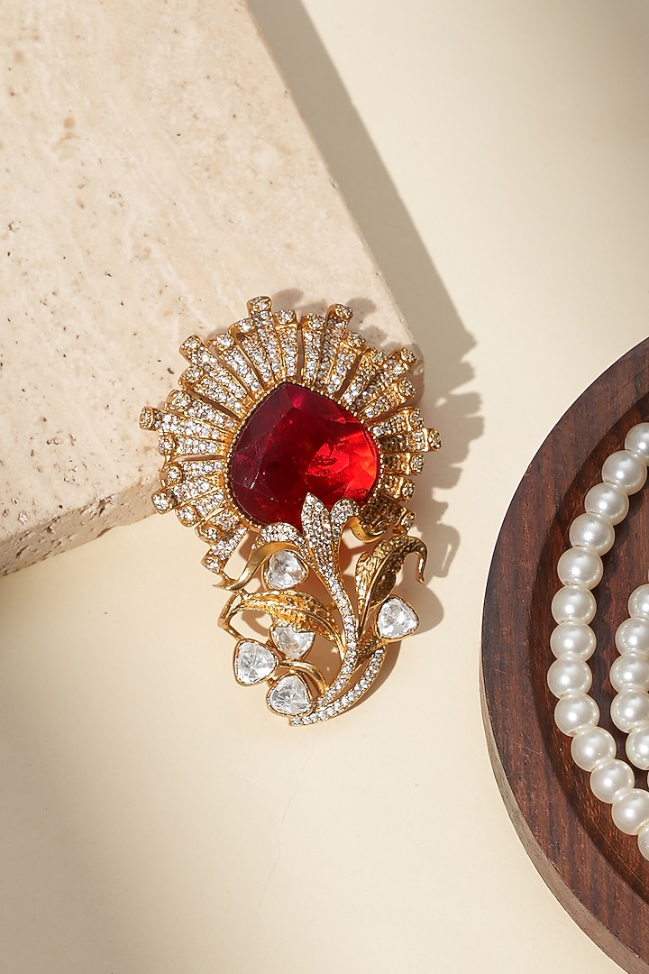 Gold Finish Kundan Polki Brooch by Beryachi Men at Pernia's Pop Up Shop