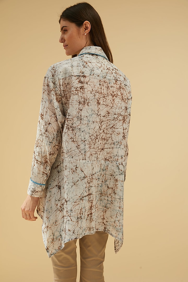 Brown Printed Handcrafted Asymmetrical Shirt by Be True at Pernia's Pop Up Shop