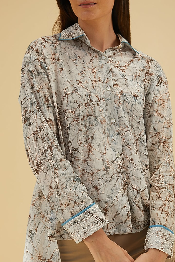 Brown Printed Handcrafted Asymmetrical Shirt by Be True at Pernia's Pop Up Shop