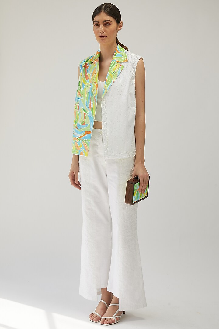 White Embroidered Flared Pants by Be True at Pernia's Pop Up Shop