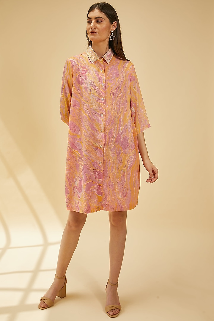 Peach Embroidered Shirt Tunic by Be True