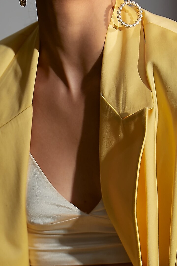 Yellow Cotton Satin Shorts With Blazer by Be True at Pernia's Pop Up Shop