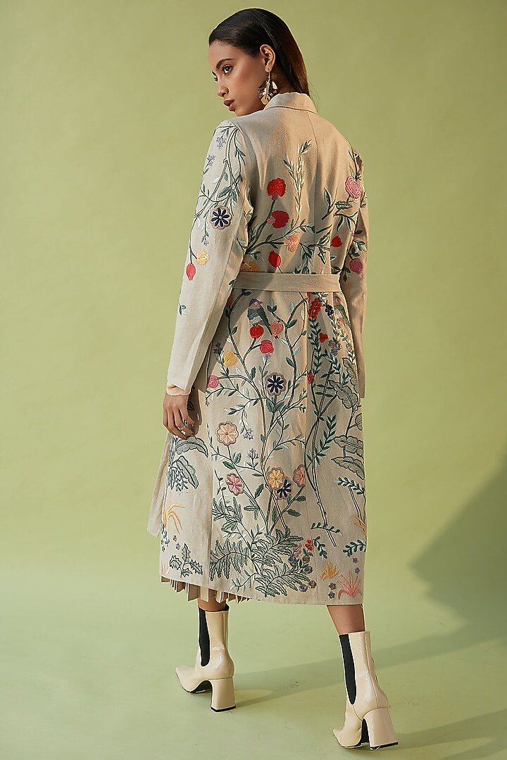 Beige Embroidered Trench Coat by Be True at Pernia's Pop Up Shop