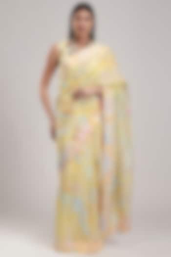 Yellow Silk Printed Saree by Be True