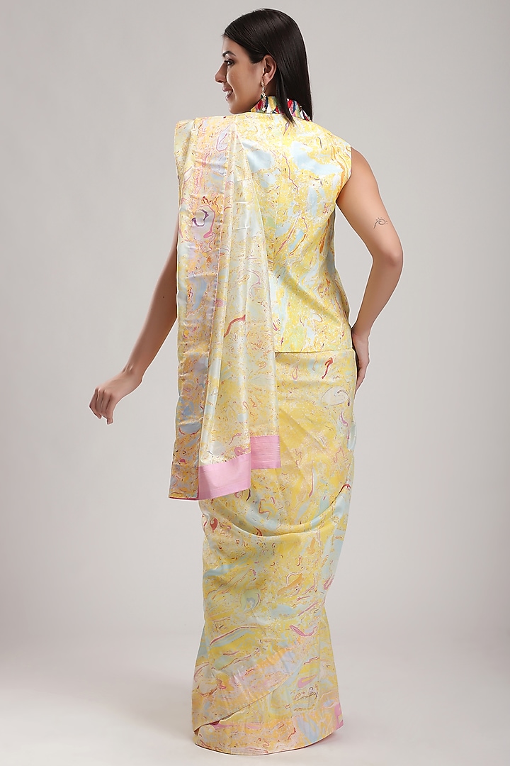 Yellow Silk Printed Festive Saree by Be True at Pernia's Pop Up Shop