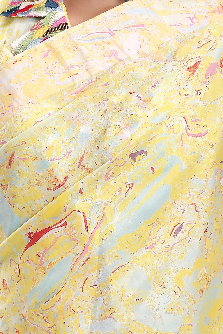 Yellow Silk Printed Festive Saree by Be True at Pernia's Pop Up Shop