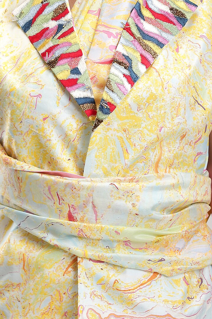 Yellow Silk Printed Festive Saree by Be True at Pernia's Pop Up Shop
