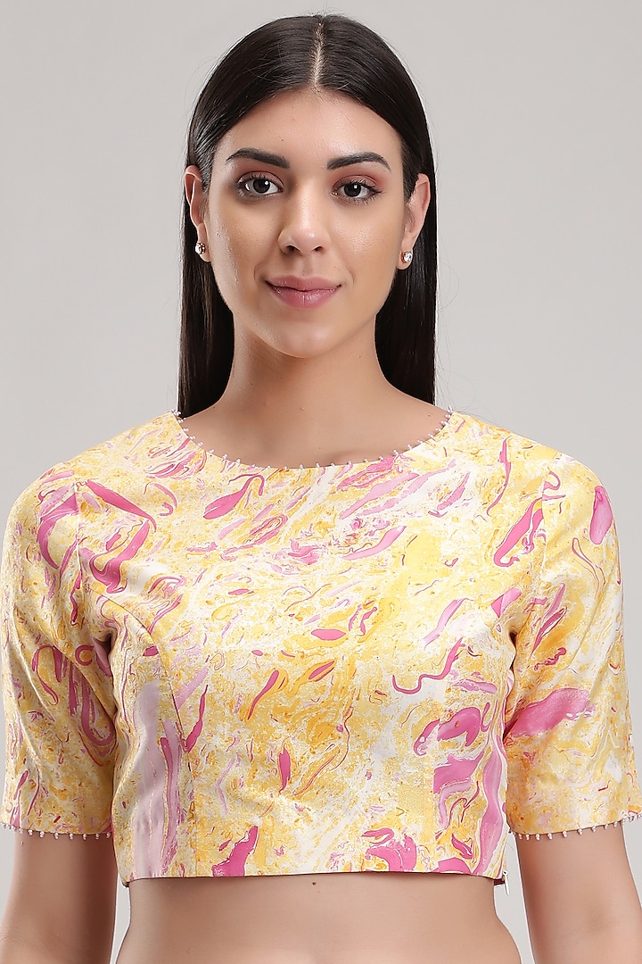 Peach Printed Handcrafted Blouse by Be True at Pernia's Pop Up Shop