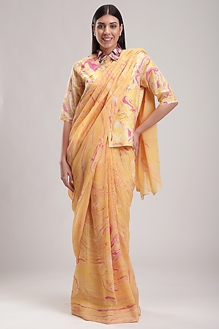 Peach Handcrafted Marble Printed Shirt by Be True
