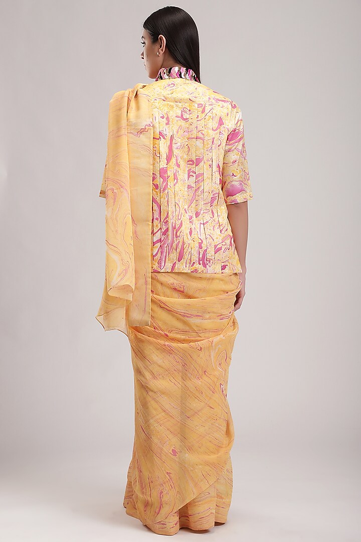 Peach Handcrafted Marble Printed Shirt by Be True at Pernia's Pop Up Shop