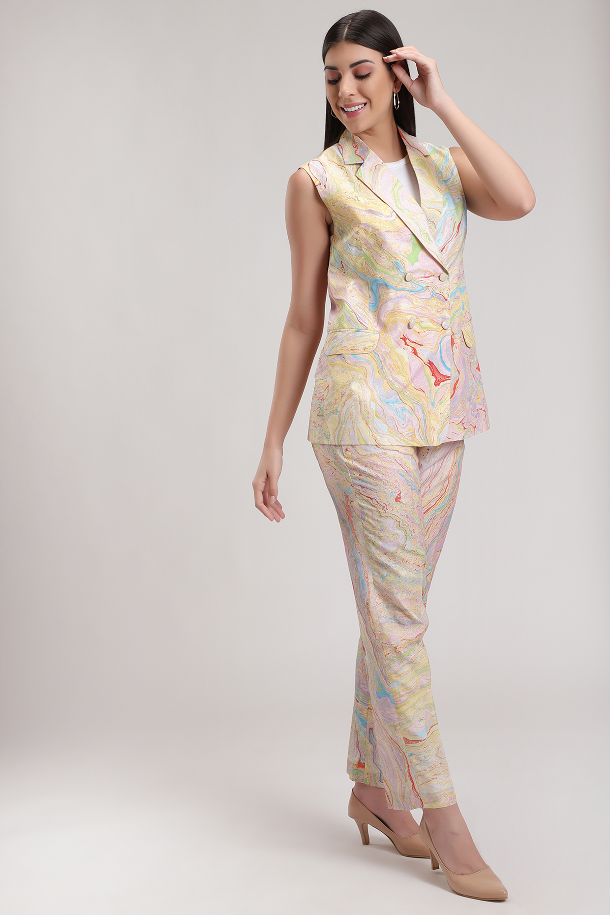 Multi Colored Marble Printed Pant Set by Be True at Pernia's Pop Up Shop