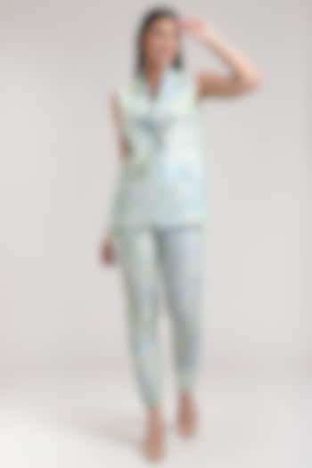 Blue Handcrafted Marble Printed Pant Set by Be True at Pernia's Pop Up Shop