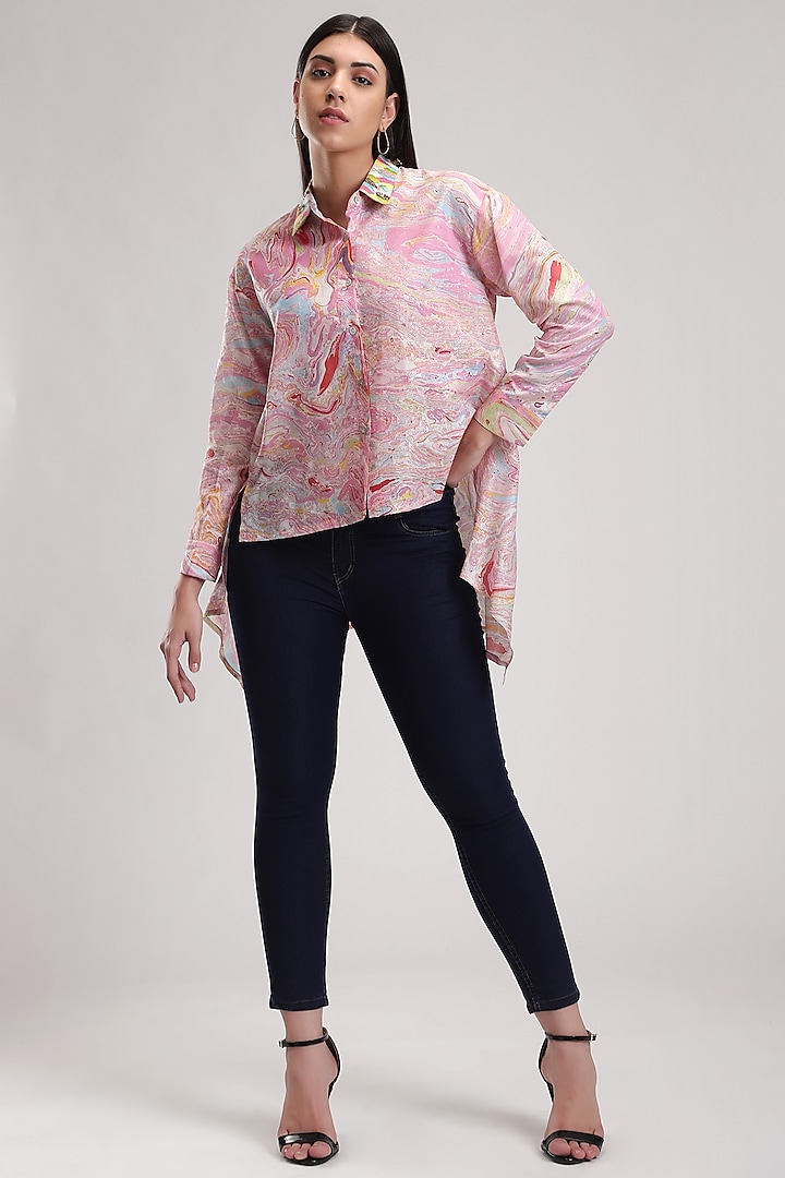Pink Embroidered Asymmetrical Shirt by Be True at Pernia's Pop Up Shop