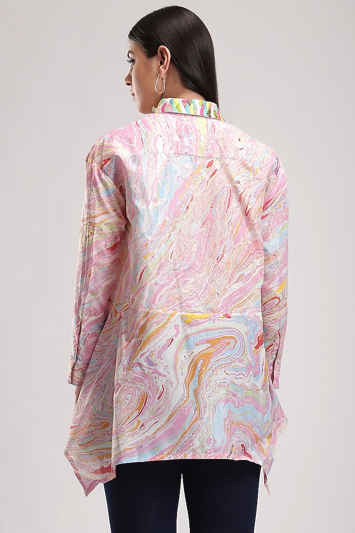 Pink Embroidered Asymmetrical Shirt by Be True at Pernia's Pop Up Shop