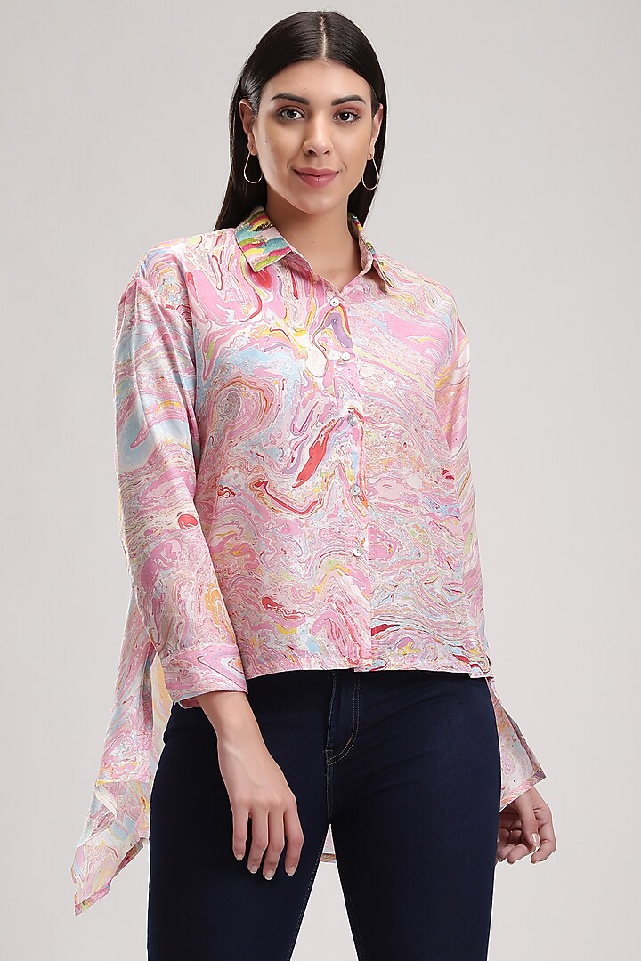 Pink Embroidered Asymmetrical Shirt by Be True at Pernia's Pop Up Shop