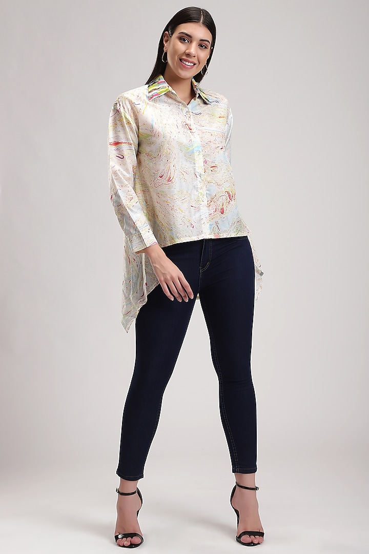 White Embroidered Asymmetrical Shirt by Be True at Pernia's Pop Up Shop