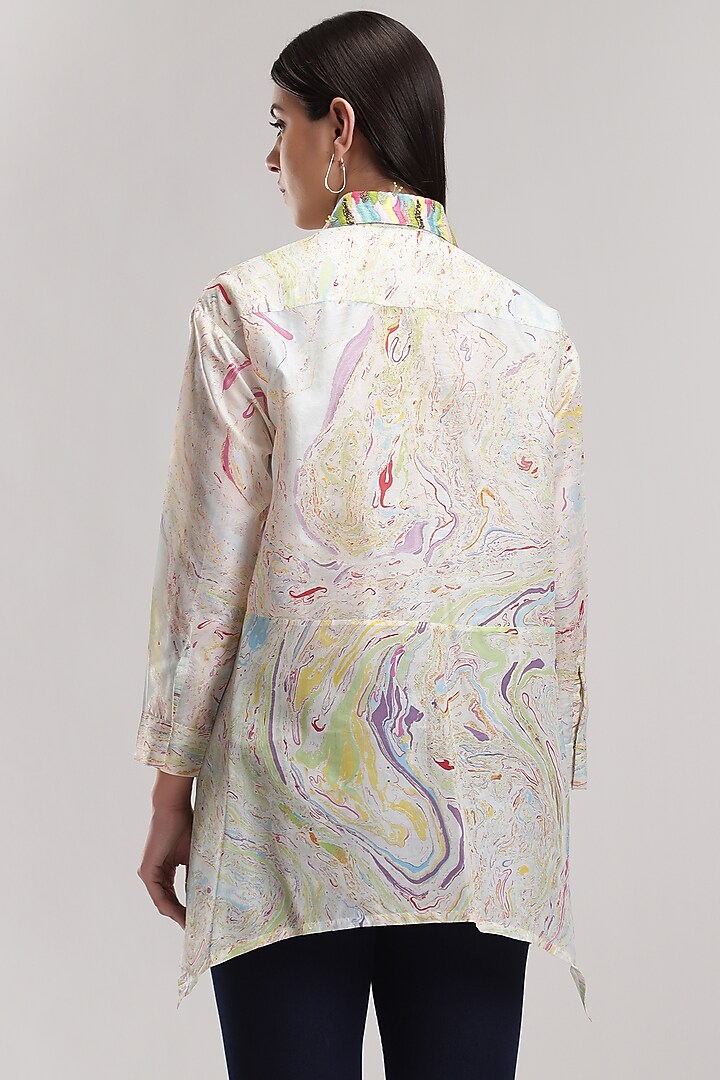 White Embroidered Asymmetrical Shirt by Be True at Pernia's Pop Up Shop