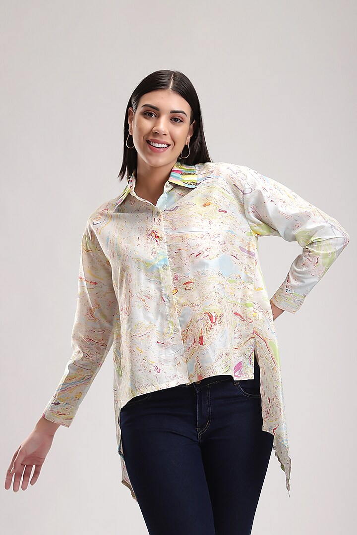 White Embroidered Asymmetrical Shirt by Be True at Pernia's Pop Up Shop