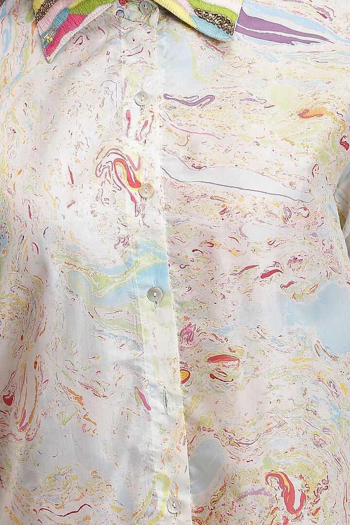 White Embroidered Asymmetrical Shirt by Be True at Pernia's Pop Up Shop