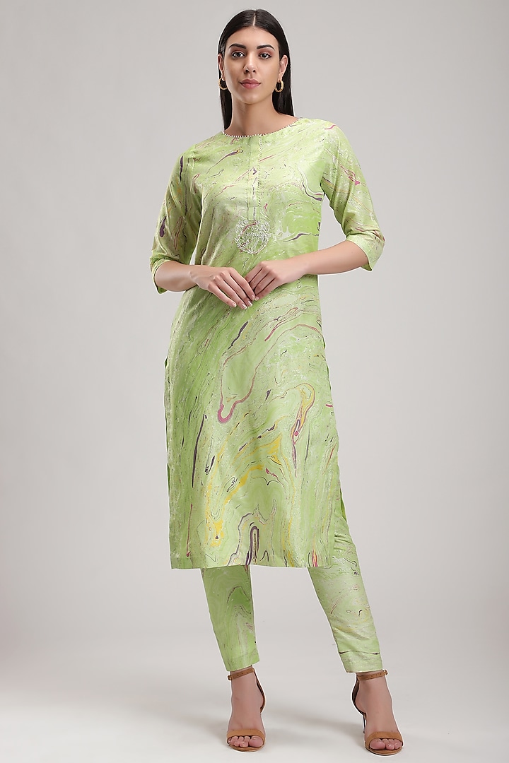 Green Embroidered Kurta Set by Be True