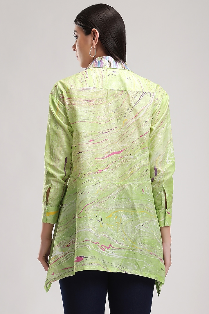Green Embroidered Asymmetrical Shirt by Be True at Pernia's Pop Up Shop