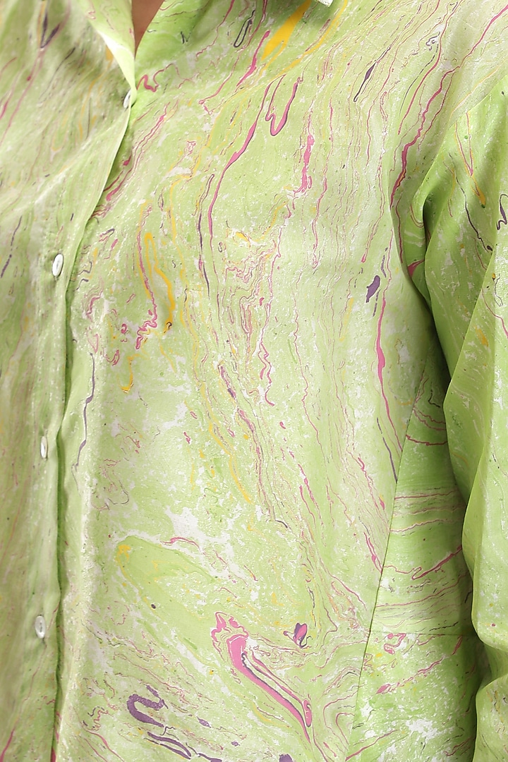 Green Embroidered Asymmetrical Shirt by Be True at Pernia's Pop Up Shop